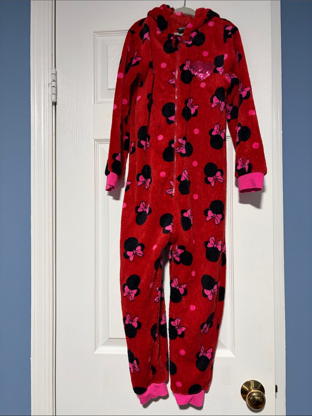 Disney Red Minnie Mouse Fleece Hooded Footie with Pink Accents
